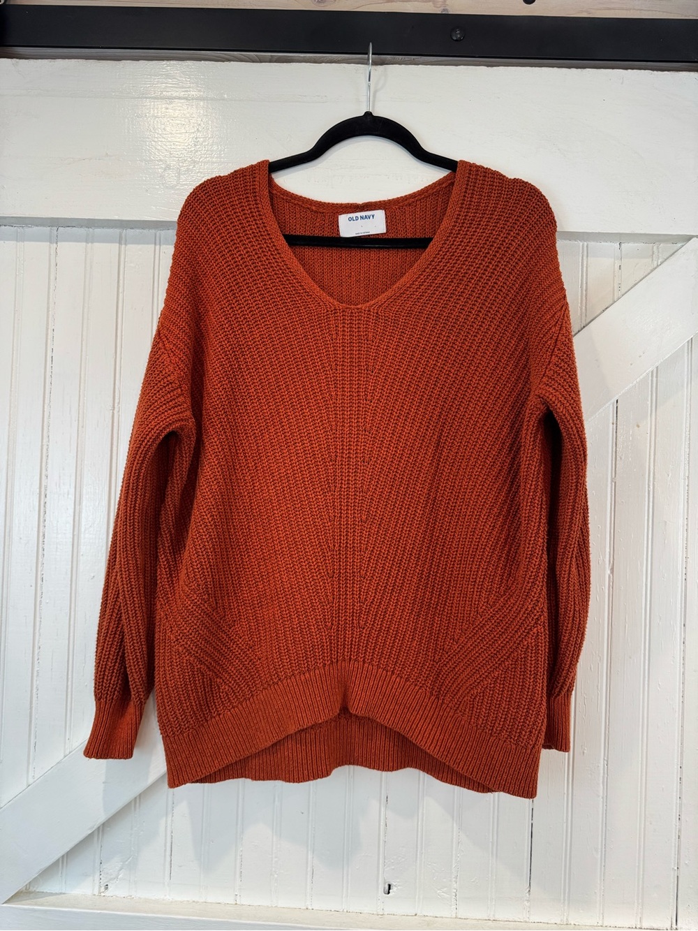 Old Navy Rust Orange Chunky Knit V Neck Sweater Size L Oversized - Picture 2 of 11
